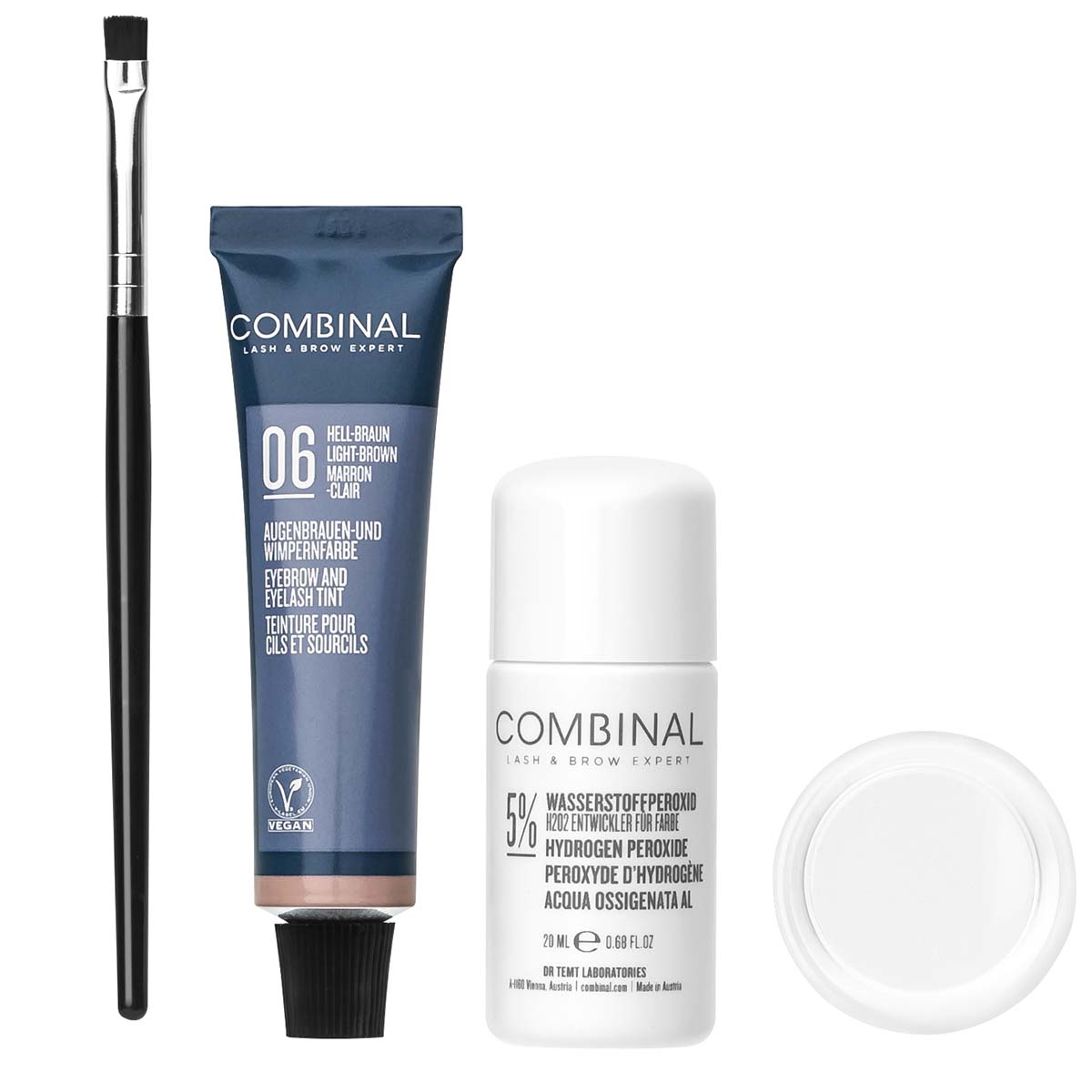 COMBINAL Tinting Mini-Kit - Färbe-Set für zu Hause hellbraun-für alle die sich gerne selber die Wimpern und Augenbrauen färben möchten. Alles was man dazu benötigt ist enthalten.