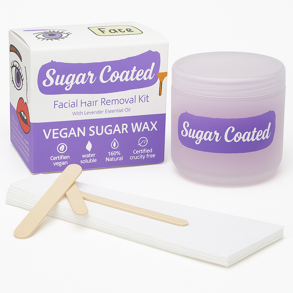 SUGAR COATED Gesicht - Haarentfernungs-Set, 1Stk, Umverpackung und Einzelprodukte