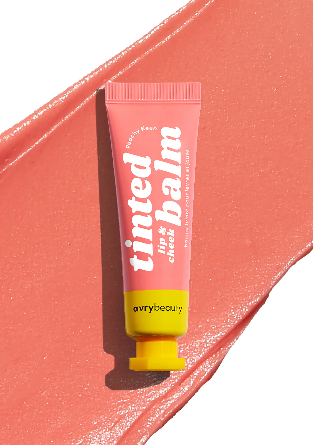 AVRYBEAUTY Lip & Cheek Tinted Balm - Peachy Keen – Der pfirsichrosa Farbton „Peachy Keen“ ist dezent süß und schmeichelt jedem Hautton, 10ml, Farbbeispiel