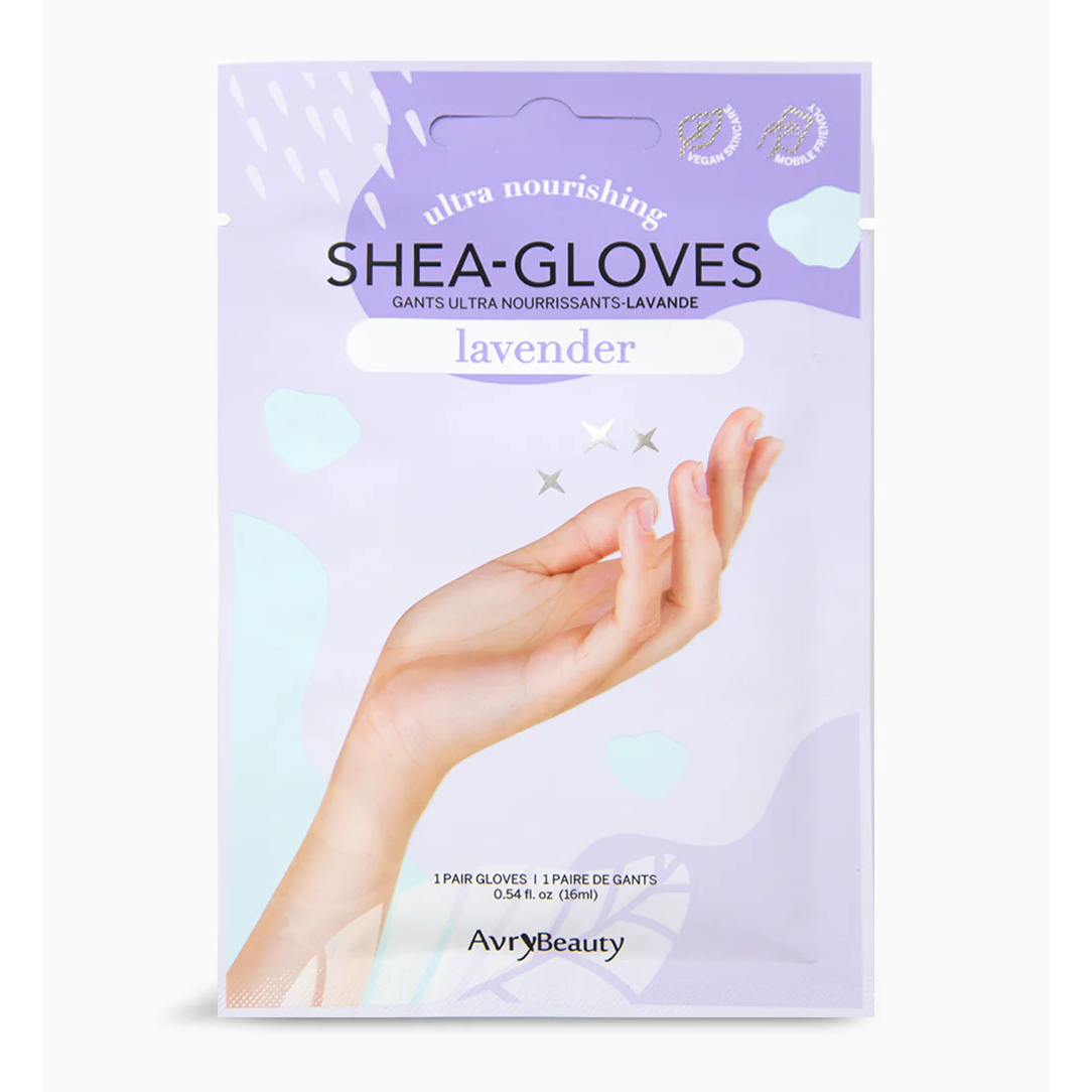 AVRYBEAUTY Ultra Nourishing SHEA-GLOVES Lavender – Entspannende Handpflege mit Lavendelduft – für ruhige, glatte und gepflegte Haut, 1 Paar, Packung