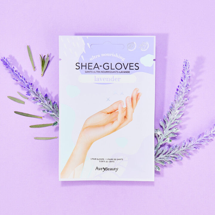 AVRYBEAUTY Ultra Nourishing SHEA-GLOVES Lavender – Entspannende Handpflege mit Lavendelduft – für ruhige, glatte und gepflegte Haut, 1 Paar, Packung1