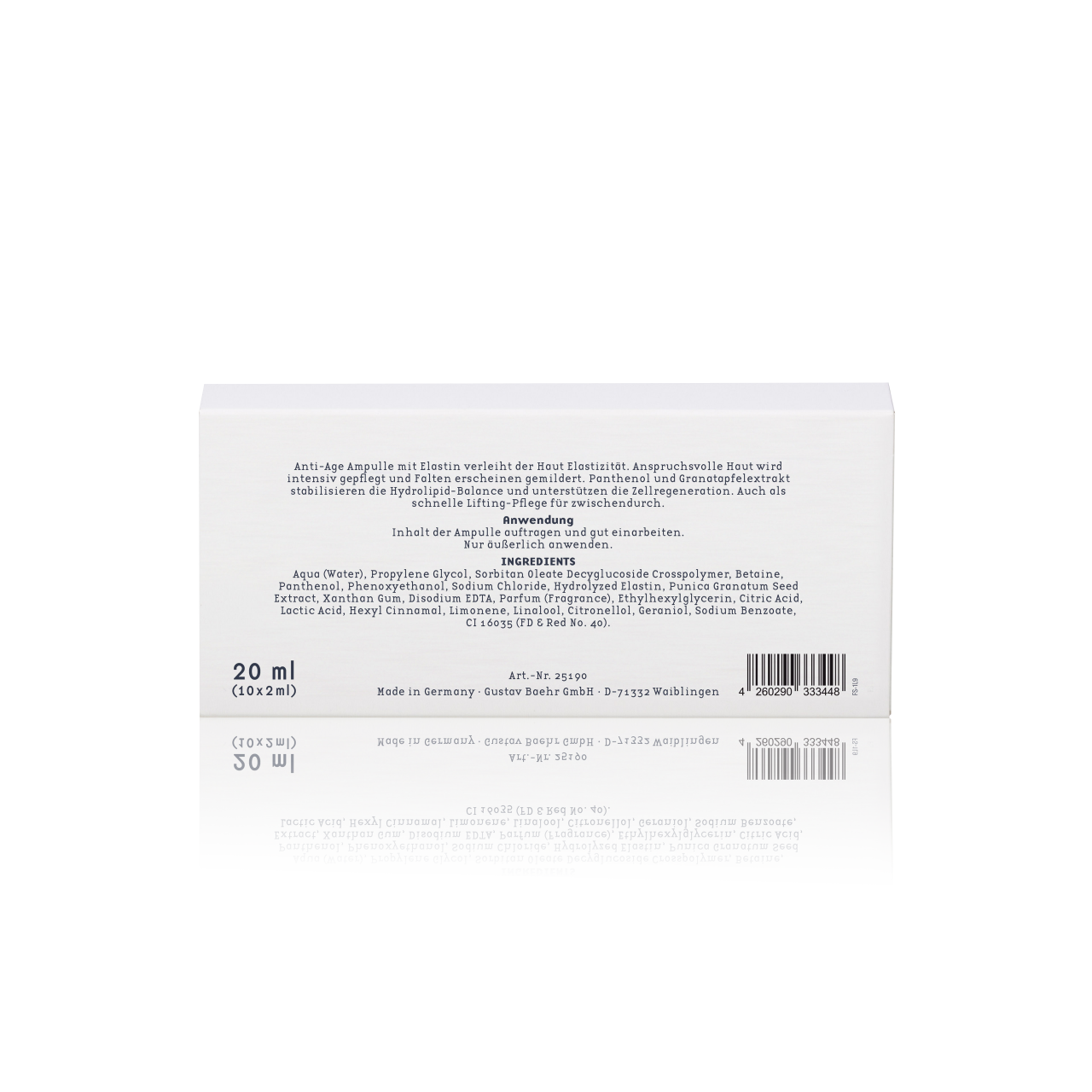 BAEHR beauty concept Ampulle Elastin, 10x2ml, Umkarton Rückseite