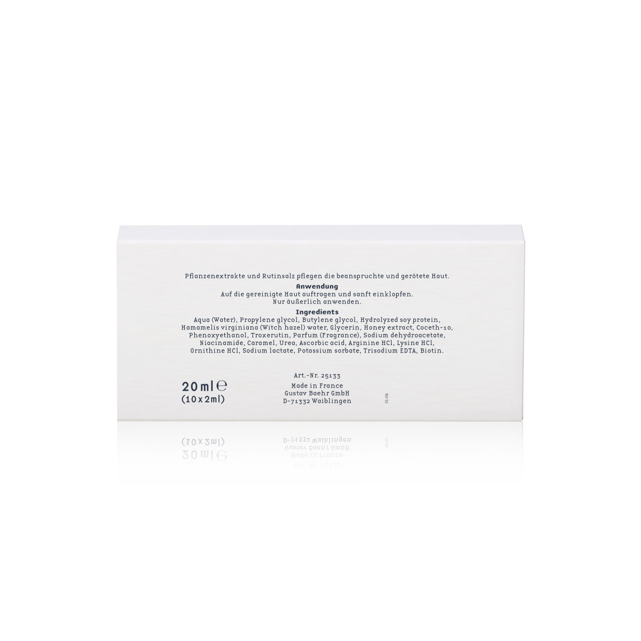 BAEHR beauty concept Ampulle Hautberuhigung, 10x2ml, Umkarton Rückseite