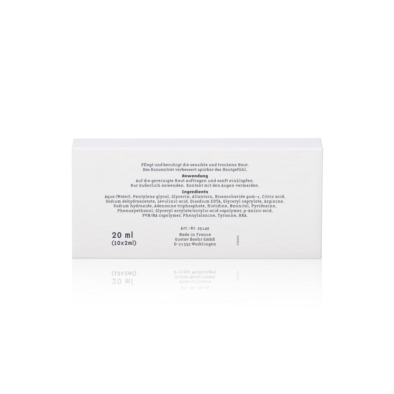 BAEHR beauty concept Ampulle Trockene und Sensible Haut, 10x2ml, Umkarton Rückseite