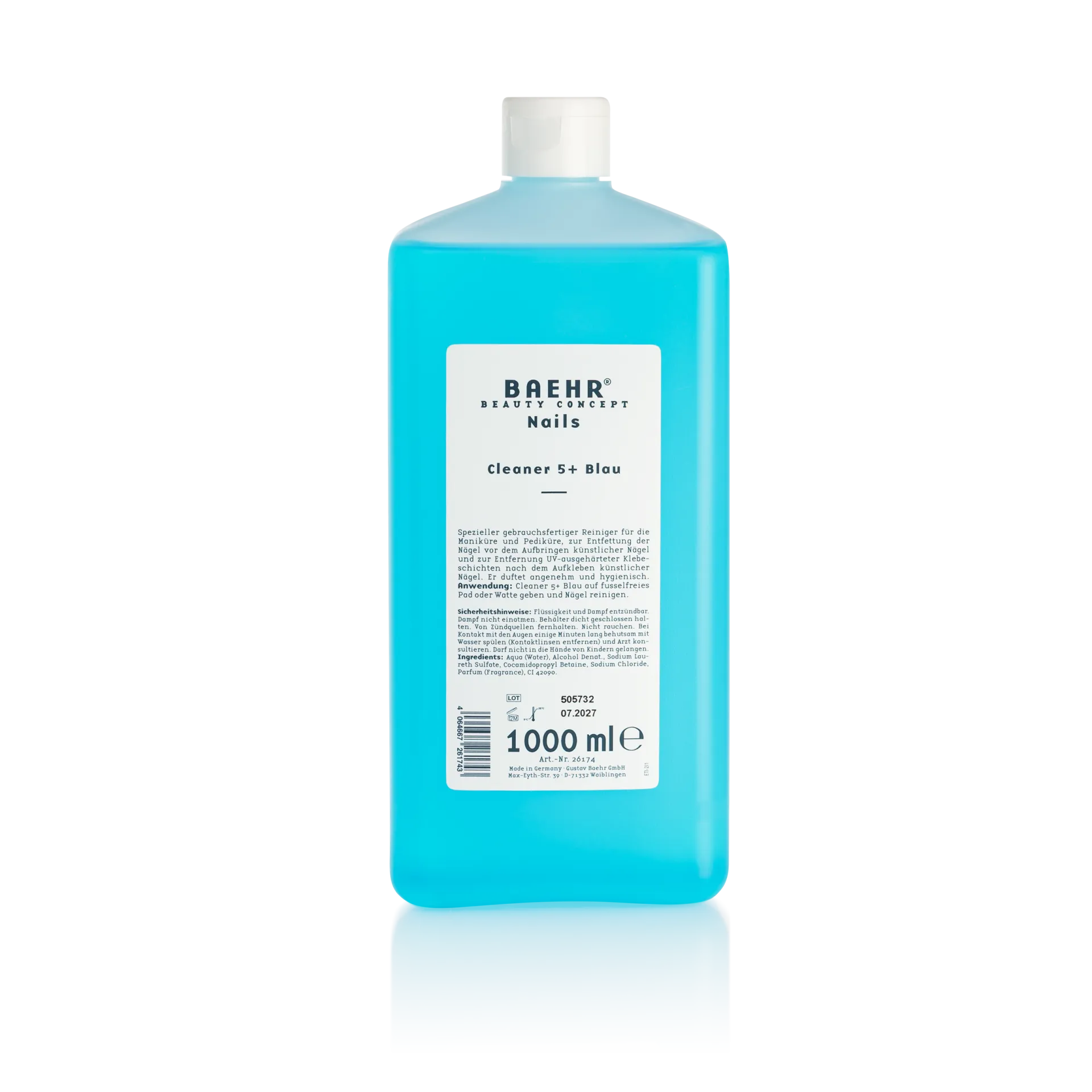BAEHR BEAUTY CONCEPT - NAILS Cleaner 5+ Blau – reinigt, entfettet & entfernt Schwitzschicht, 1000ml
