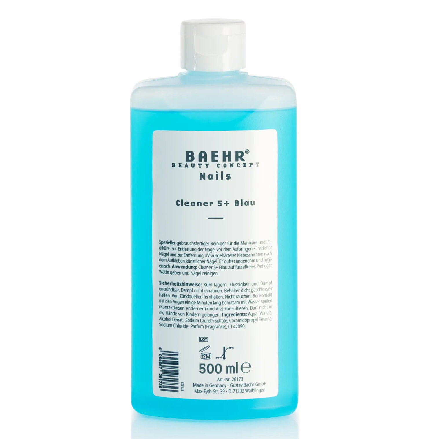BAEHR BEAUTY CONCEPT - NAILS Cleaner 5+ Blau – reinigt, entfettet & entfernt Schwitzschicht, 500ml