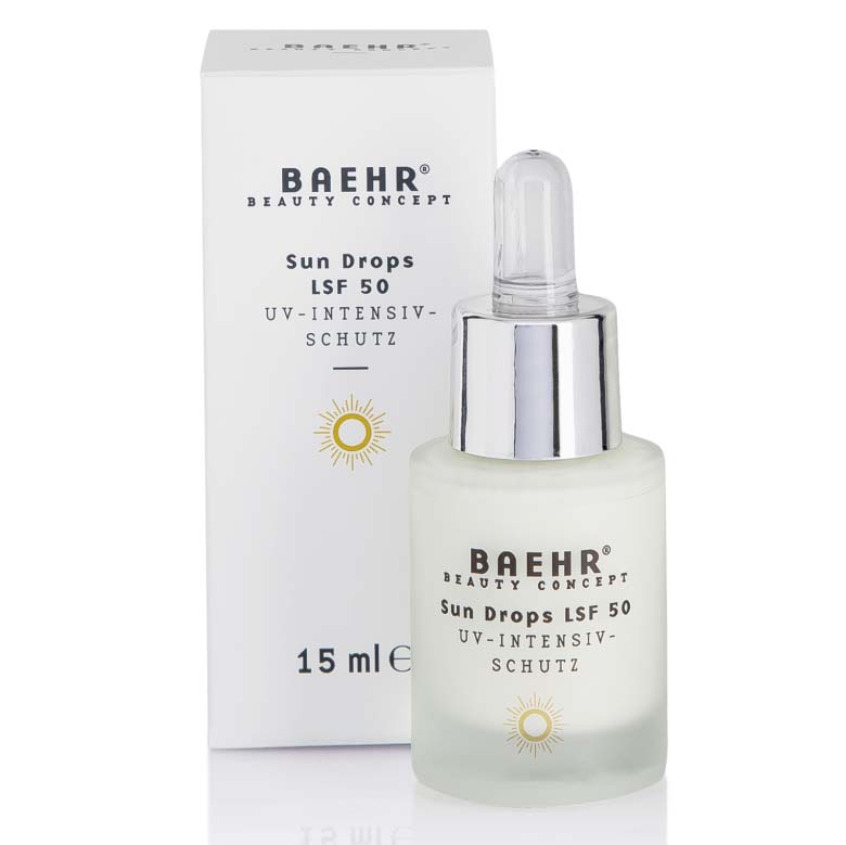 BAEHR  beauty concept Sun Drops – LSF50 , 15ml, Pipettenflasche und Umkarton