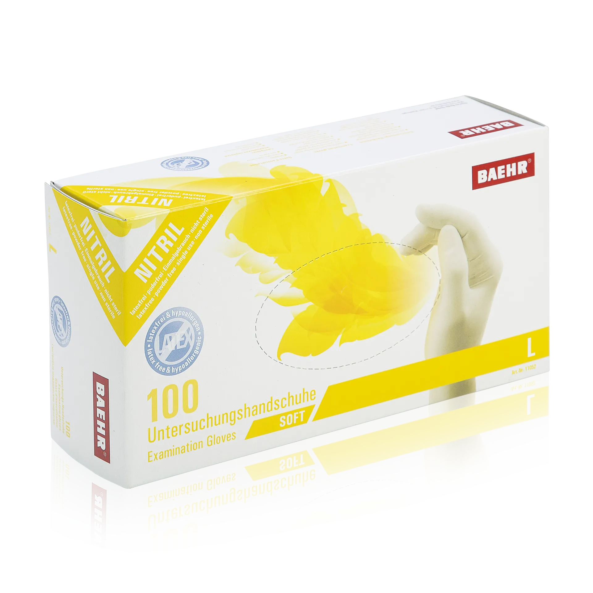 BAEHR Handschuhe Nitril weiß, latexfrei Größe L, 100stk, Umkarton