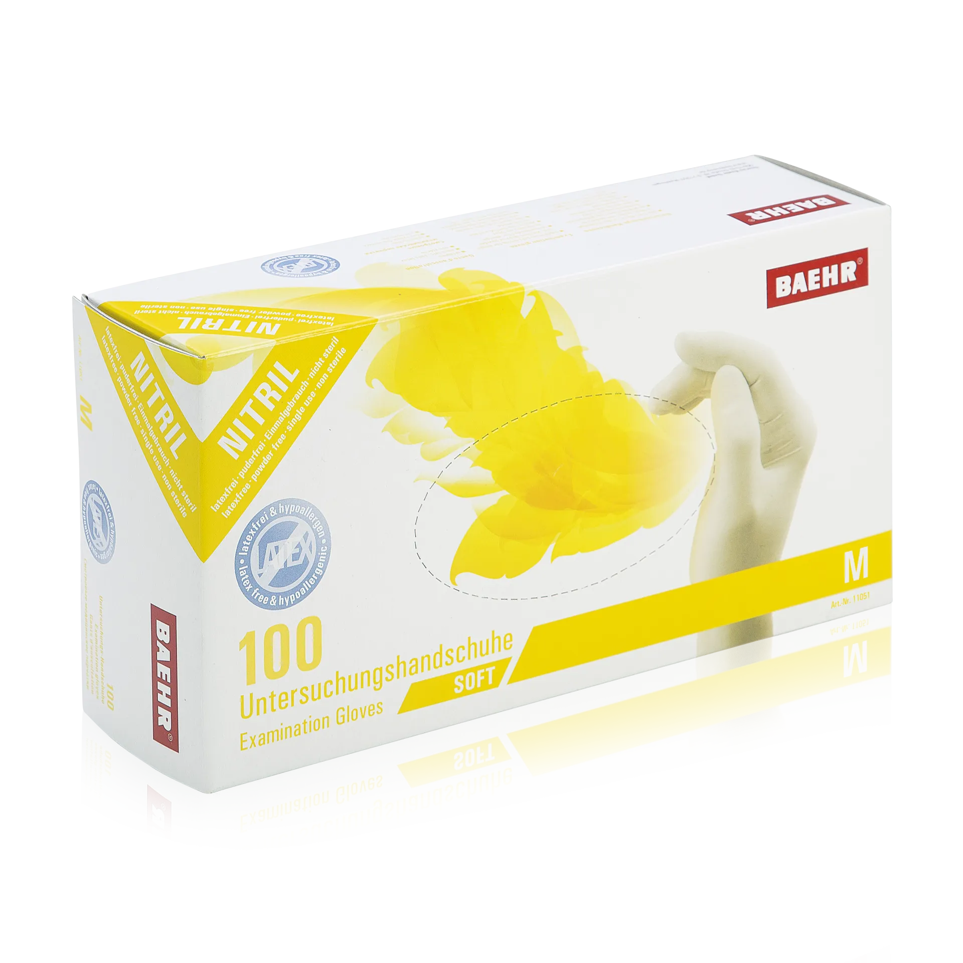 BAEHR Handschuhe Nitril weiß, latexfrei Größe M, 100stk, Umkarton