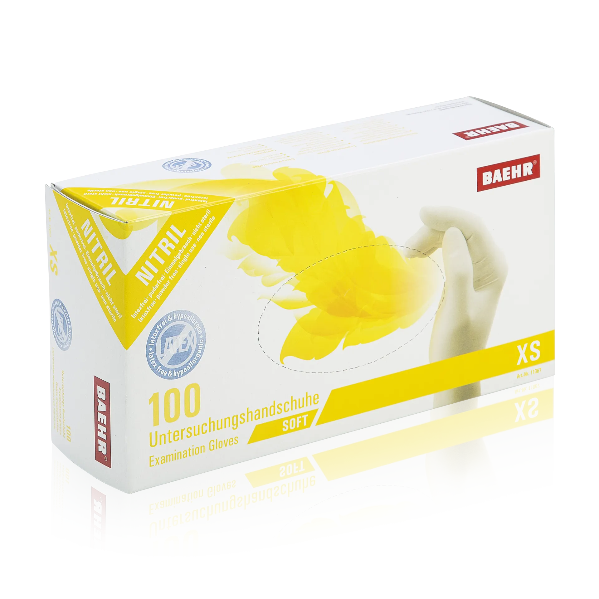BAEHR Handschuhe Nitril weiß, latexfrei Größe XS, 100stk, Umkarton