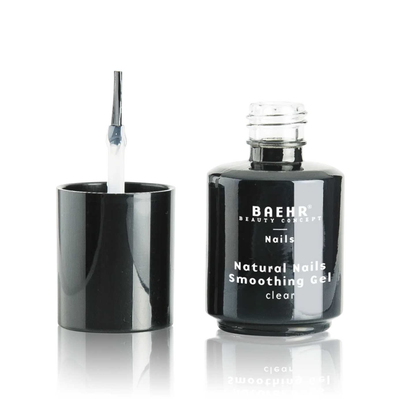 BAEHR Natural Nails Smoothing Gel clear – glättendes Aufbaugel, 10ml, Pinselflasche offen
