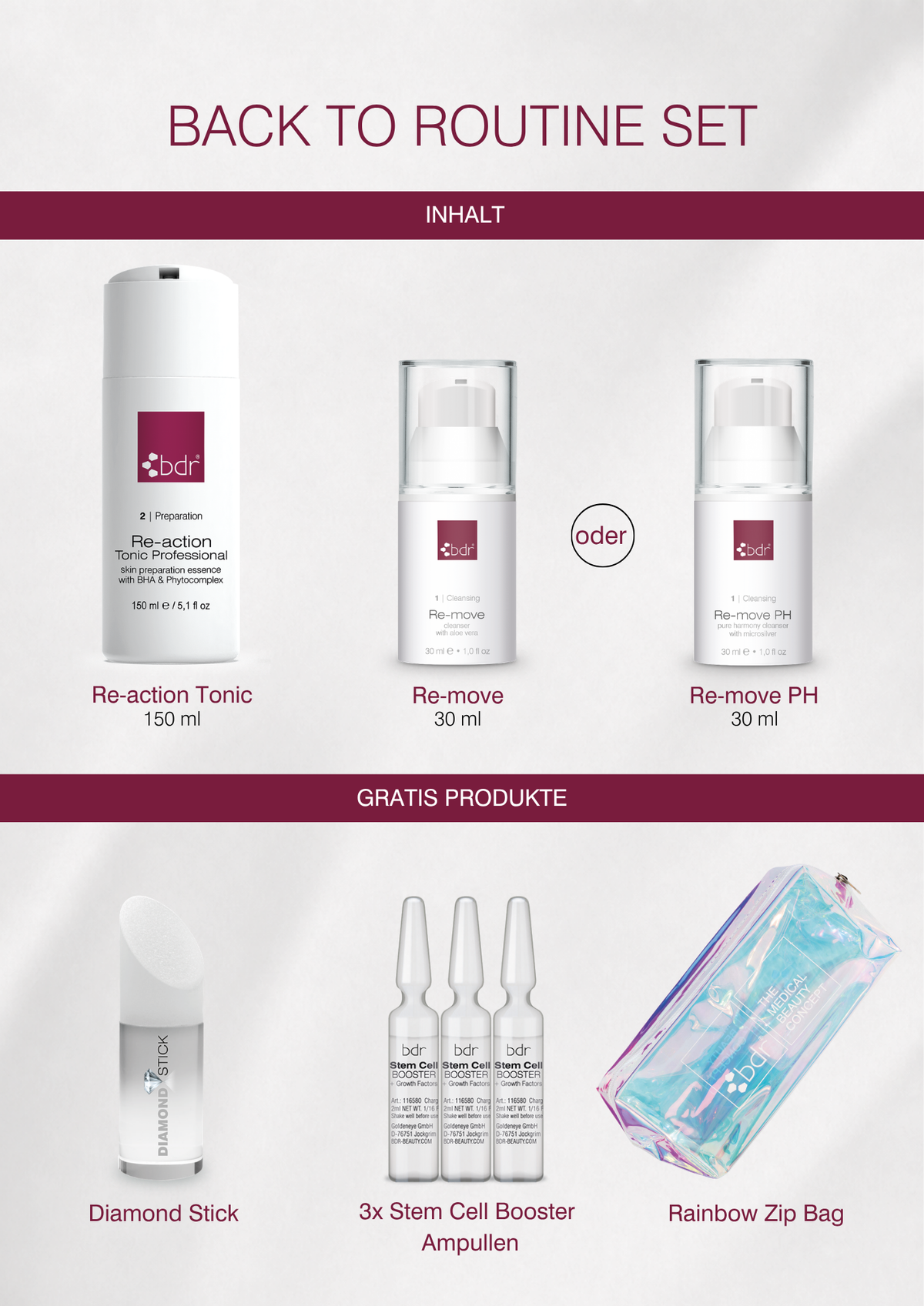 BDR MEDICAL BEAUTY Back to Routine Set – mit Re-move & Stem Cell Booster, -, Einzelprodukte Beschreibung
