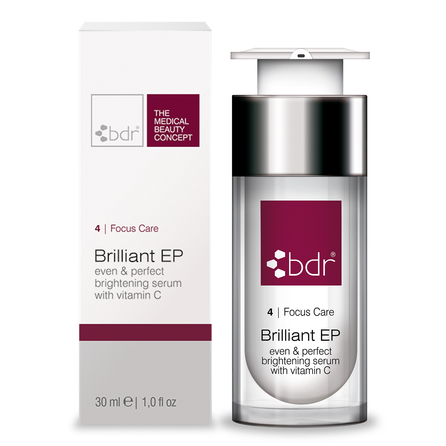 BDR MEDICAL BEAUTY Brilliant EP - even & perfect brightening serum – aufhellendes Serum mit Vitamin C , 30ml, Pumpspender und Umkarton