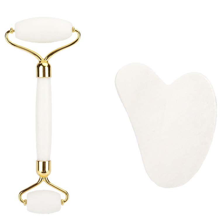 BDR MEDICAL BEAUTY Crystal Harmony Set – Die Kombination aus einem hochwertigem Massageroller und einem perfekt geformten Gua Sha Stein, beide aus weißer Quarzit-Jade, schenkt Dir ein einzigartiges Gefühl von Entspannung, Frische und Ausstrahlung, Set