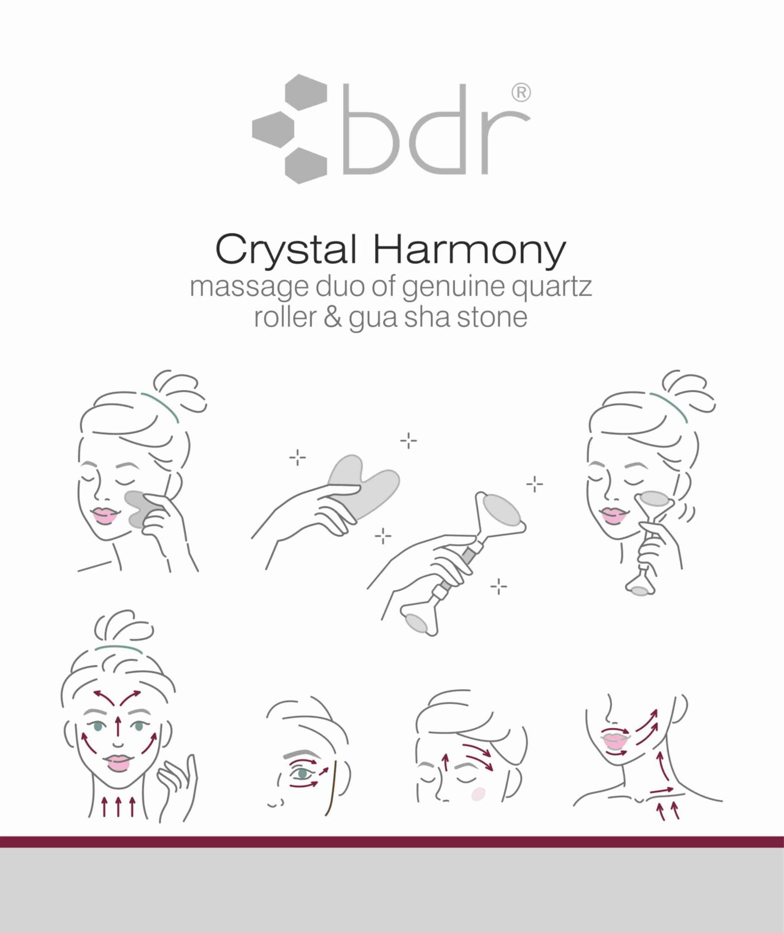 BDR MEDICAL BEAUTY Crystal Harmony Set – Die Kombination aus einem hochwertigem Massageroller und einem perfekt geformten Gua Sha Stein, beide aus weißer Quarzit-Jade, schenkt Dir ein einzigartiges Gefühl von Entspannung, Frische und Ausstrahlung, Set, Anwendung
