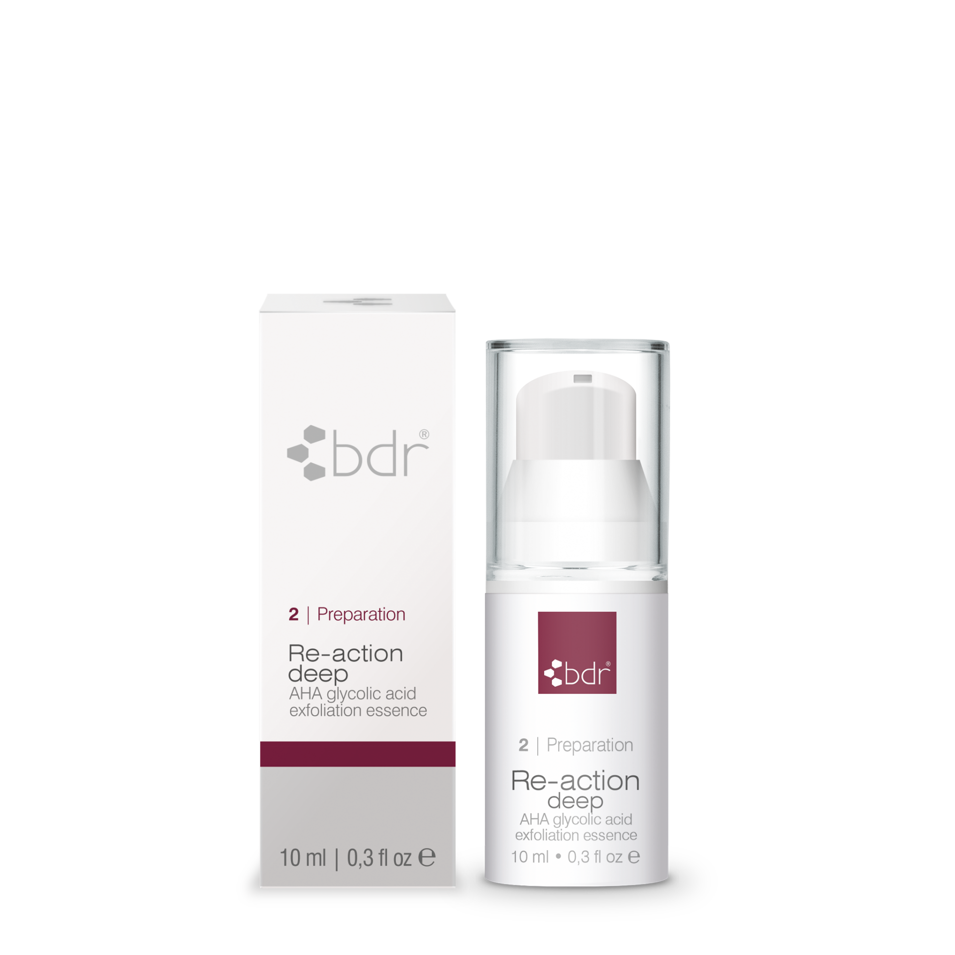 BDR MEDICAL BEAUTY Re-action deep - exfoliation essence – hochwirksame, aber sehr verträgliche Exfoliation Essence - ideal für verhornte, großporige und ölige Haut., 10ml, mit Schachtel