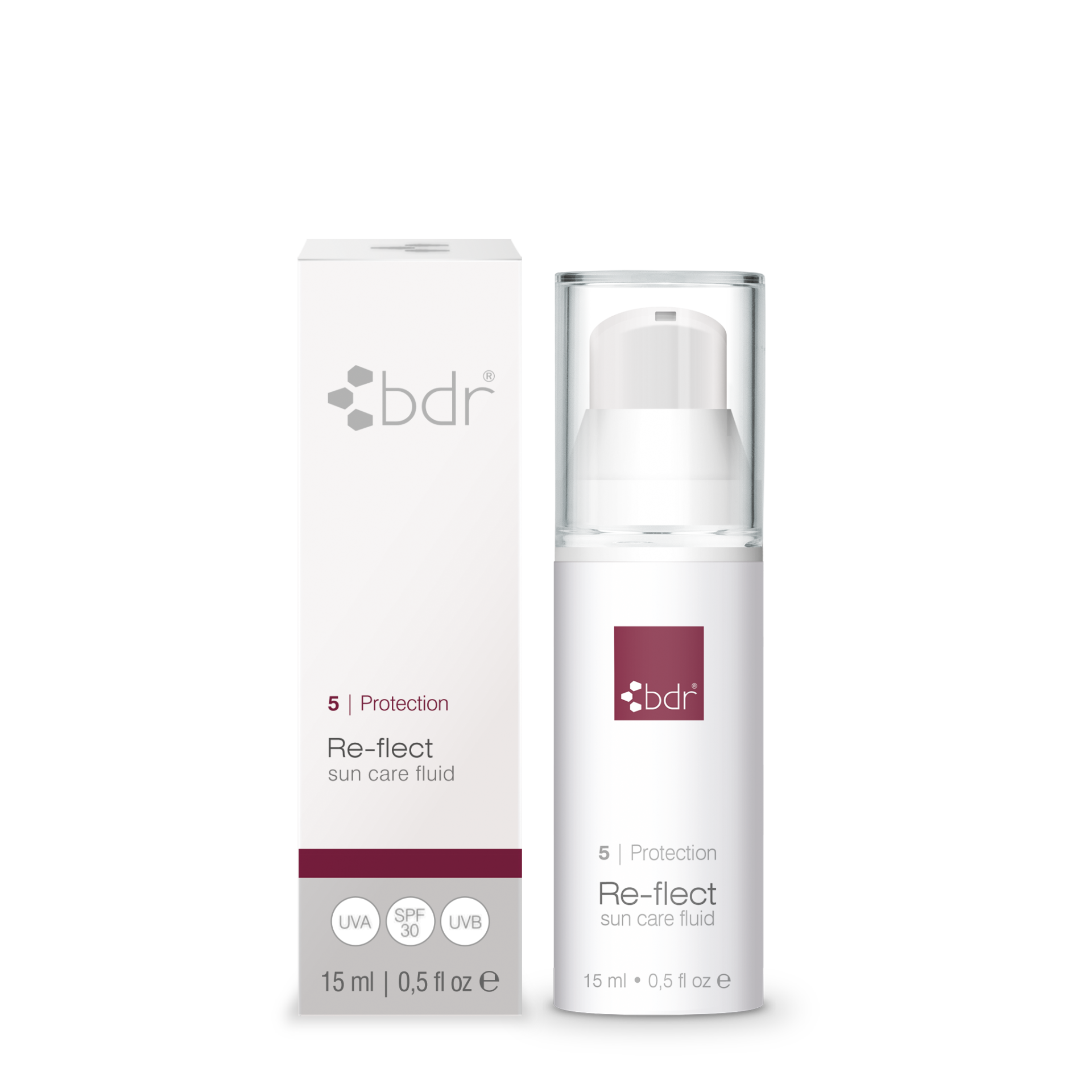 BDR MEDICAL BEAUTY Re-flect Sonnenschutzfluid LSF30 – schützt Du Deine Haut zuverlässig vor UVA- und UVB-Strahlen – in der praktischen Reisegröße, 15ml, mit Schachtel