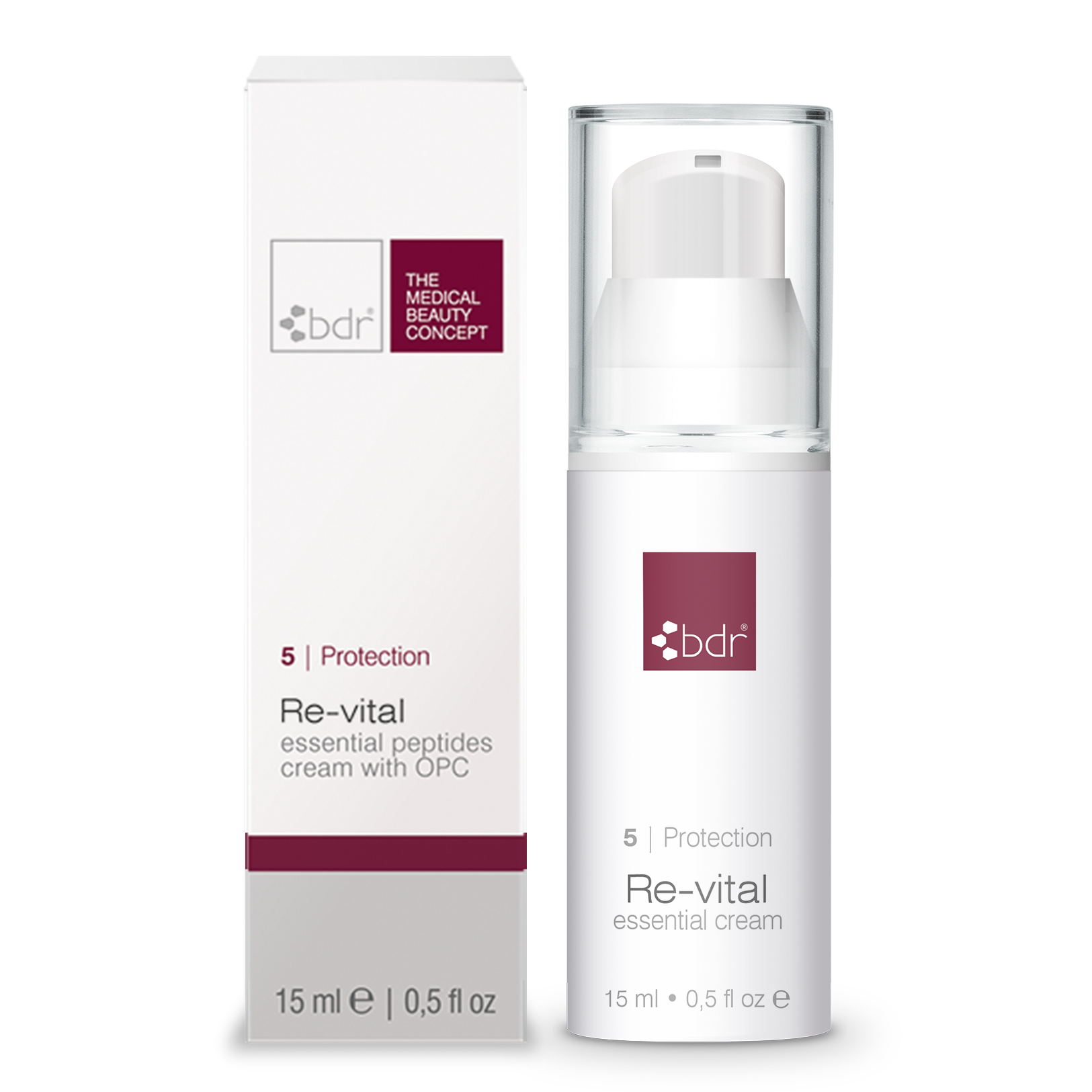 BDR MEDICAL BEAUTY Re-vital - essential peptides cream with OPC – 24h Pflege - Reisegröße, 50ml, Pumpspender und Umkarton