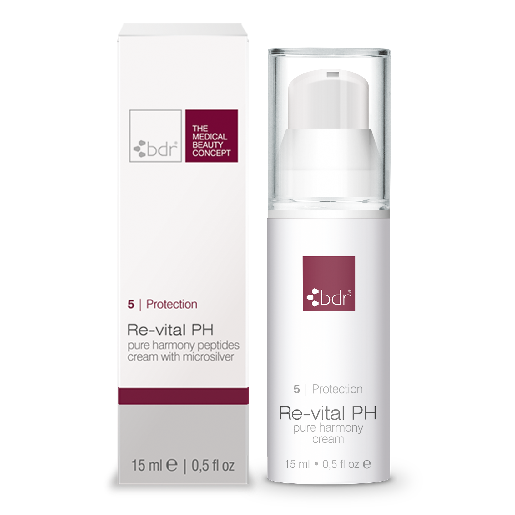 BDR MEDICAL BEAUTY Re-vital PH - pure harmony peptides cream with microsilver – 24h Pflege - Reisegröße, 15ml, Pumpspender und Umkarton