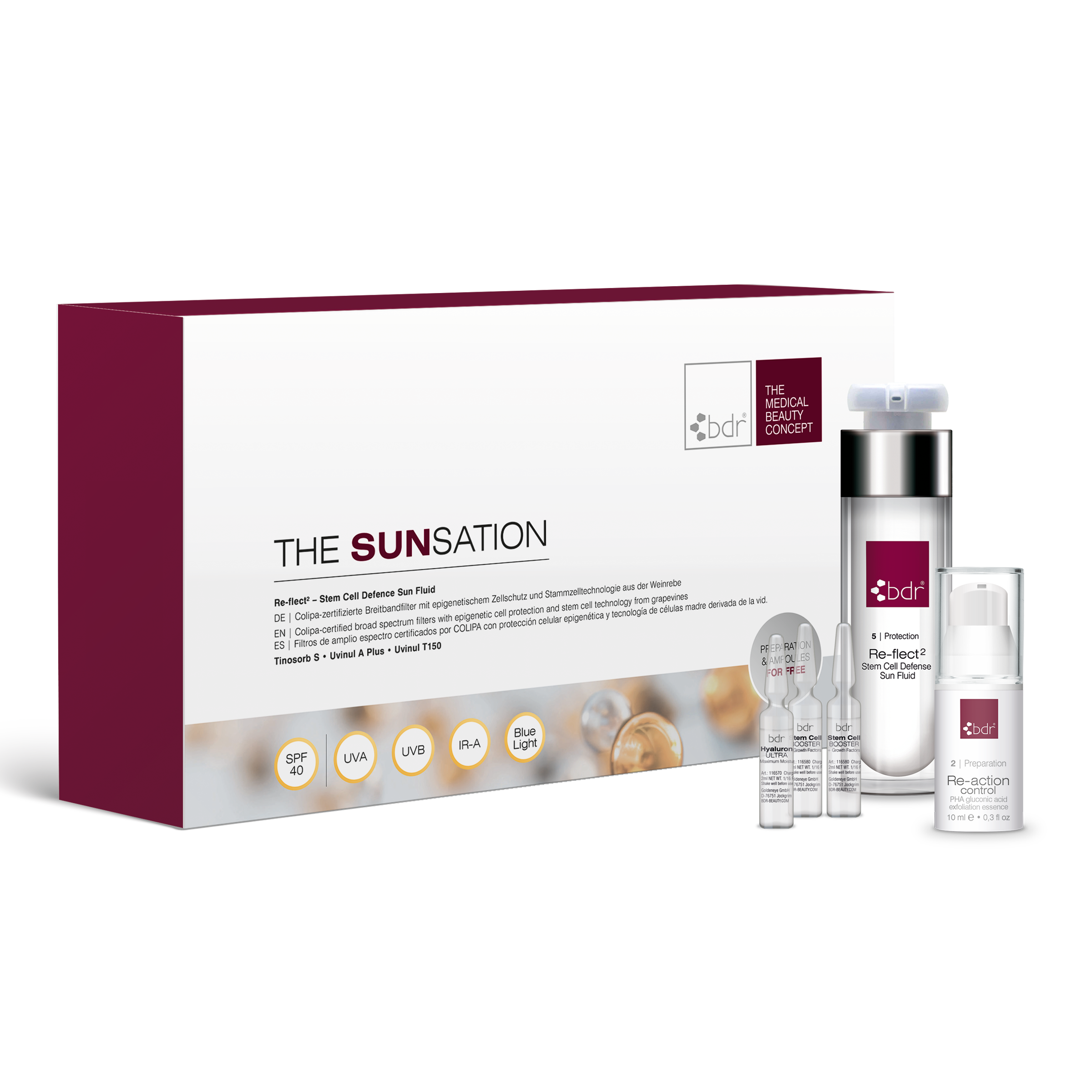 BDR MEDICAL BEAUTY SUNSATION Box – Schutz, Feuchtigkeit & Glow, -, Einzelprodukte und Umkarton