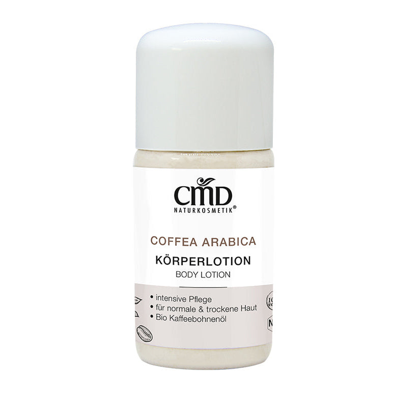 CMD NATURKOSMETIK Coffea Arabica Körpermilch – pflegt Deine Haut intensiv, spendet Feuchtigkeit und hinterlässt ein seidiges Hautgefühl ohne zu fetten., 30ml
