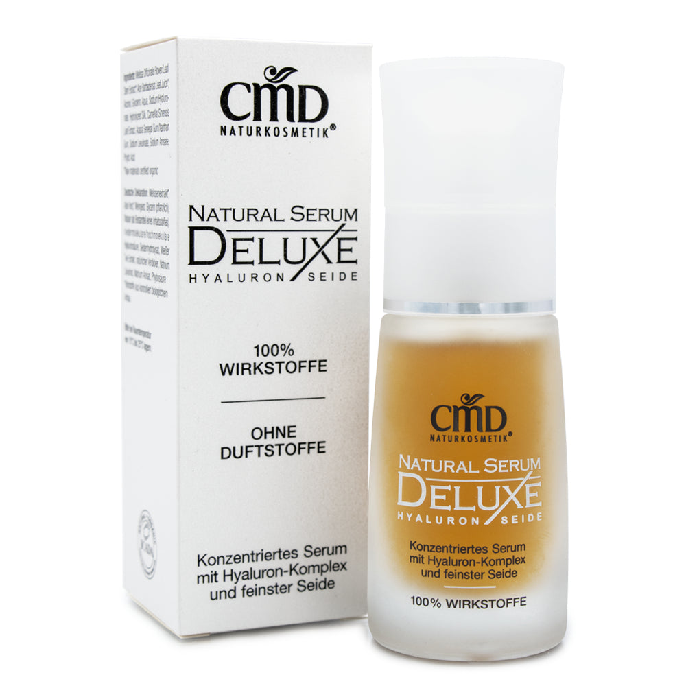 CMD NATURKOSMETIK Natural Serum Deluxe mit Hyaluron & Seide , 30ml, Umkarton und Pumpspender bräunliche Variante
