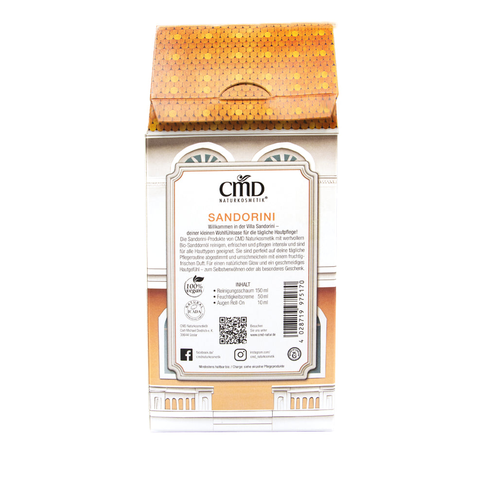 CMD NATURKOSMETIK Pflege-Set Villa Sandorini – Reinigung, Augenpflege & Creme Naturkosmetik, -, Umkarton Rückseite