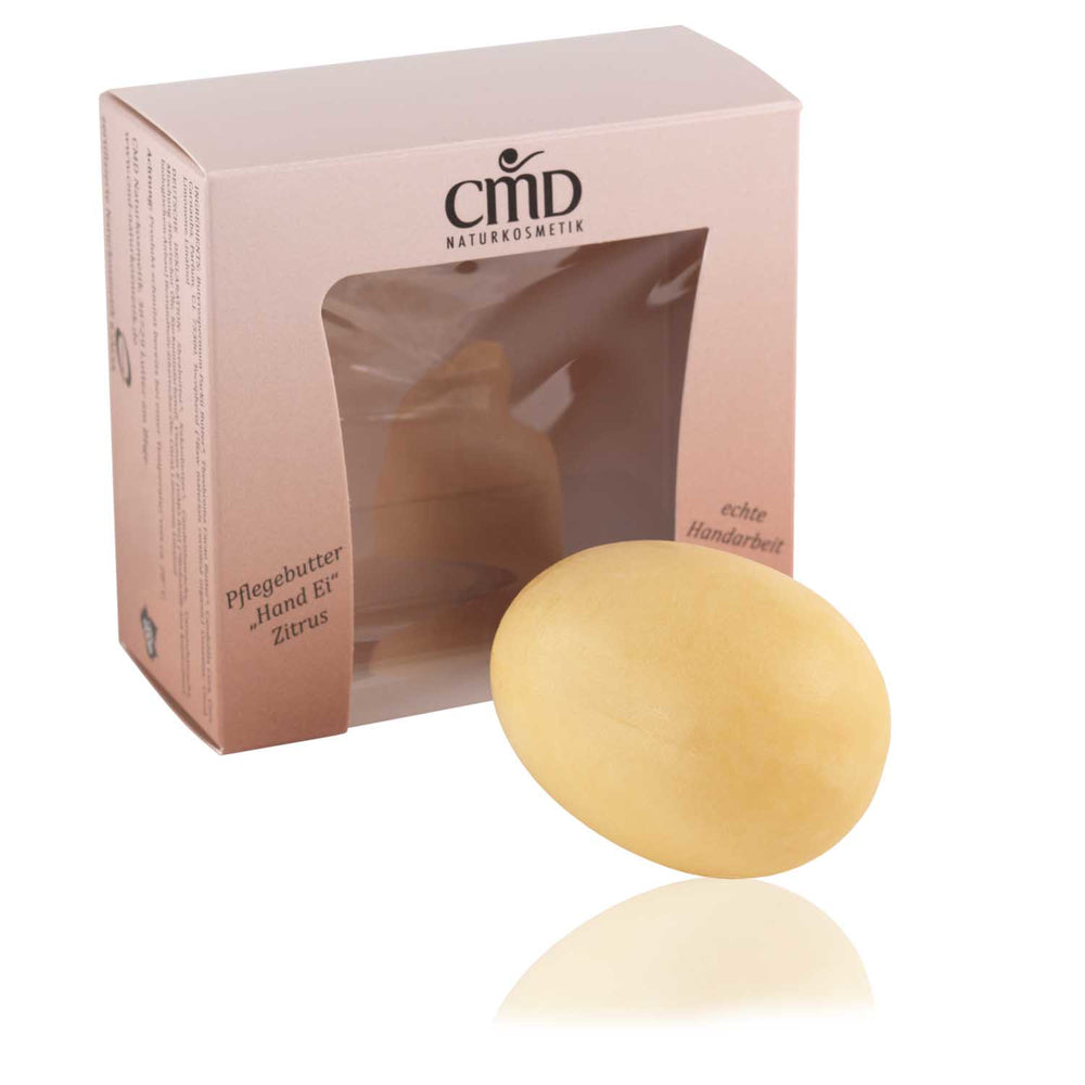 CMD NATURKOSMETIK Pflegebutter Hand Ei Zitrus – Der hohe Anteil wertvoller Kakaobutter und Sheabutter aus kontrolliert biologischem Anbau pflegt die Haut intensiv und macht sie samtig weich., 55gr.