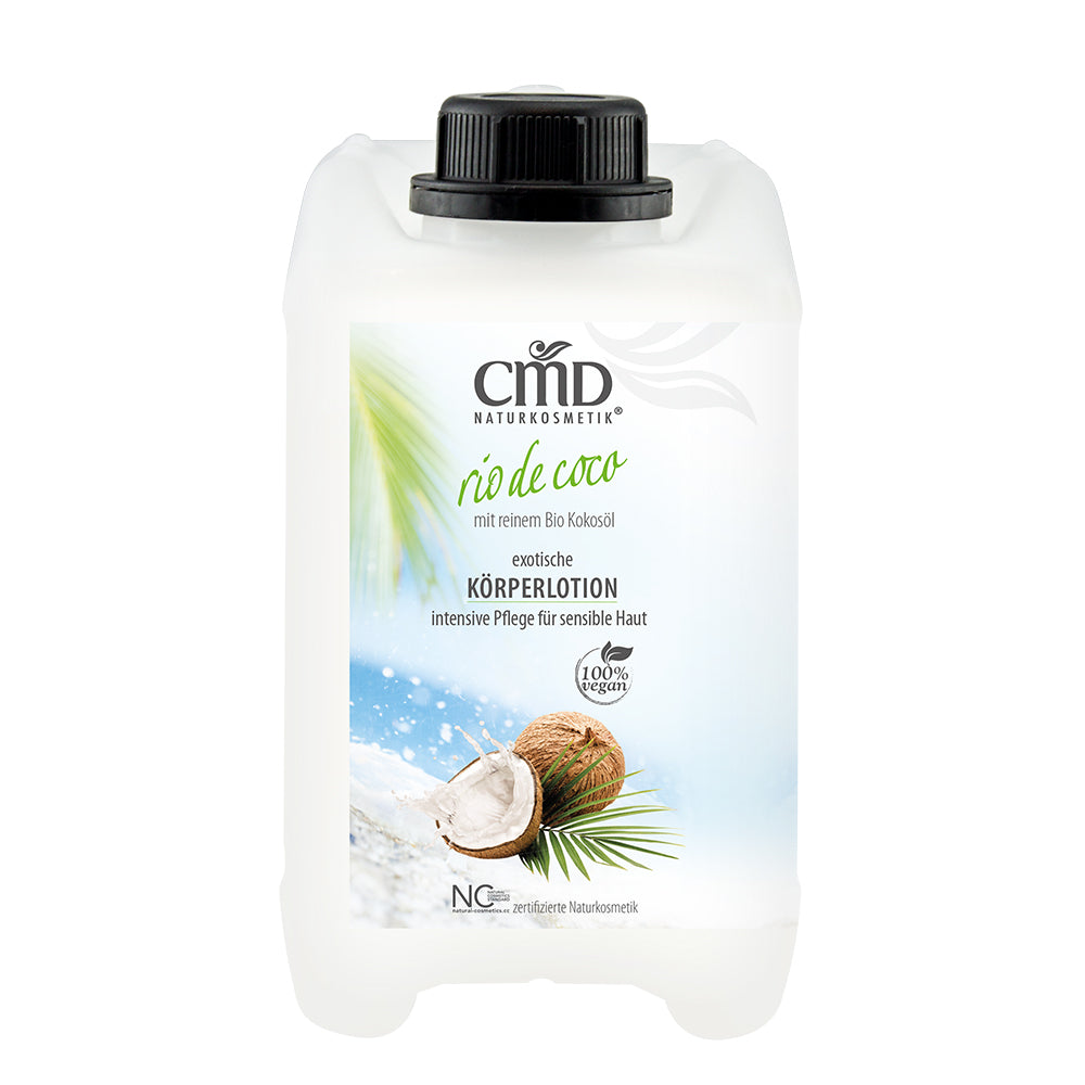 CMD NATURKOSMETIK Rio de Coco Körperlotion – bewahrt die Haut vor dem Austrocknen und verleiht ihr Spannkraft und Vitalität. Die leichte Textur dringt schnell und tief in die Haut ein, 2,5 Liter