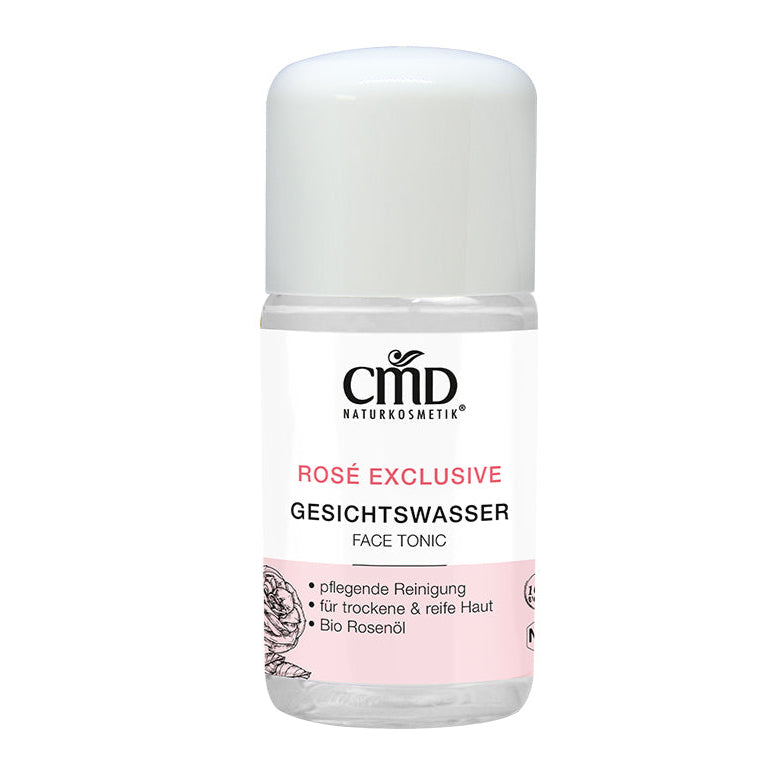 CMD NATURKOSMETIK Rosé Exclusive Gesichtswasser – Die Haut wird belebt und es bleibt ein Gefühl porentiefer Reinheit. Die Wirkstoffe der folgenden Cremes können besser aufgenommen werden., 30ml