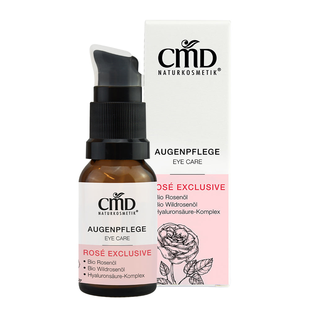 CMD NATURKOSMETIK Rosé Exclusive Hyaluron Augenpflege – verleiht der anspruchsvollen Augenpartie ein glattes, gepflegtes Hautgefühl., 15ml