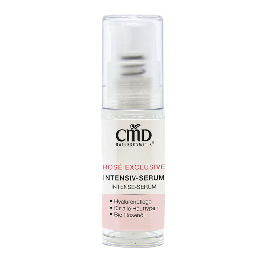 CMD NATURKOSMETIK Rosé Exclusive Intensiv-Serum – Während der Hyaluronsäure-Komplex die Feuchtigkeitsdepots nachhaltig aufpolstert und feine Linien reduziert, beruhigen Bio Borretschsamen- und Bio Nachtkerzenöl die Haut, 5ml