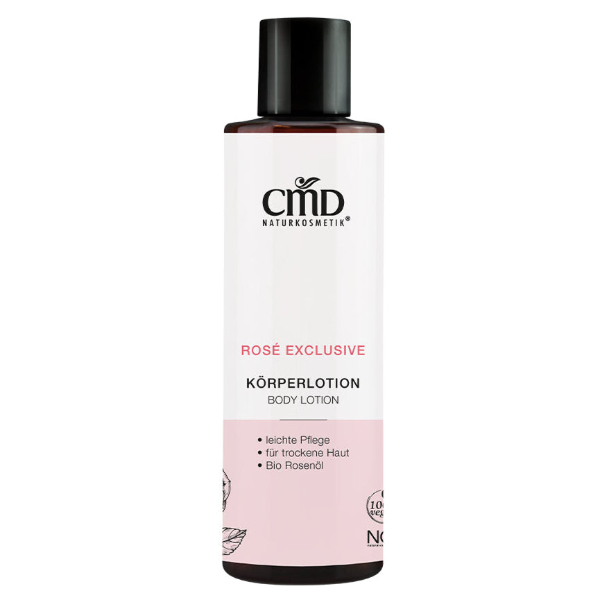 CMD NATURKOSMETIK Rosé Exclusive Körperlotion – mildert die Anzeichen vorzeitiger Hautalterung und enthält Bio Jojobaöl, Bio Mandelöl, Bio Rosenöl und Vitamin E., 200ml