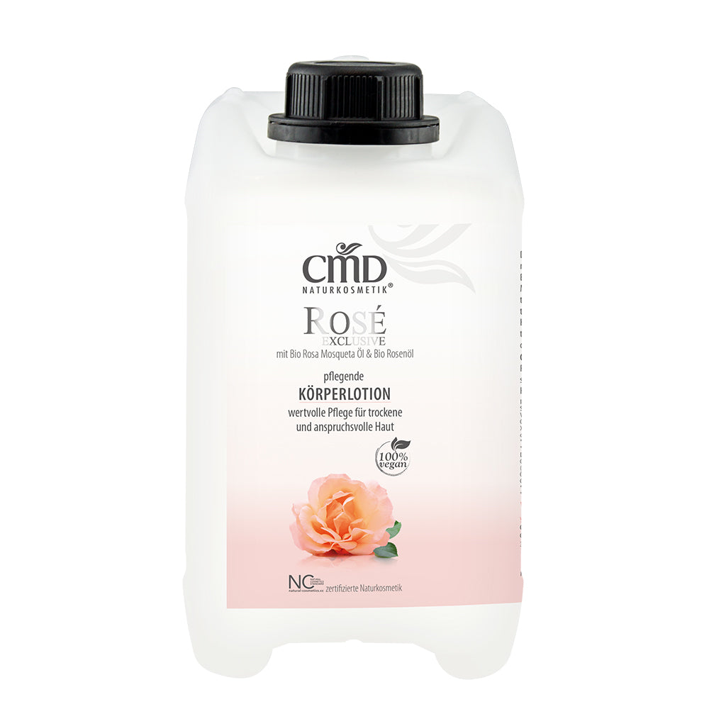 CMD NATURKOSMETIK Rosé Exclusive Körperlotion – Sie mildert die Anzeichen vorzeitiger Hautalterung und enthält Bio Jojobaöl, Bio Mandelöl, Bio Rosenöl und Vitamin E., 2,5 Liter