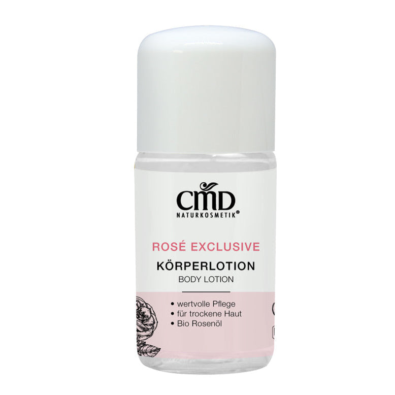 CMD NATURKOSMETIK Rosé Exclusive Körperlotion – mildert die Anzeichen vorzeitiger Hautalterung und enthält Bio Jojobaöl, Bio Mandelöl, Bio Rosenöl und Vitamin E., 30ml