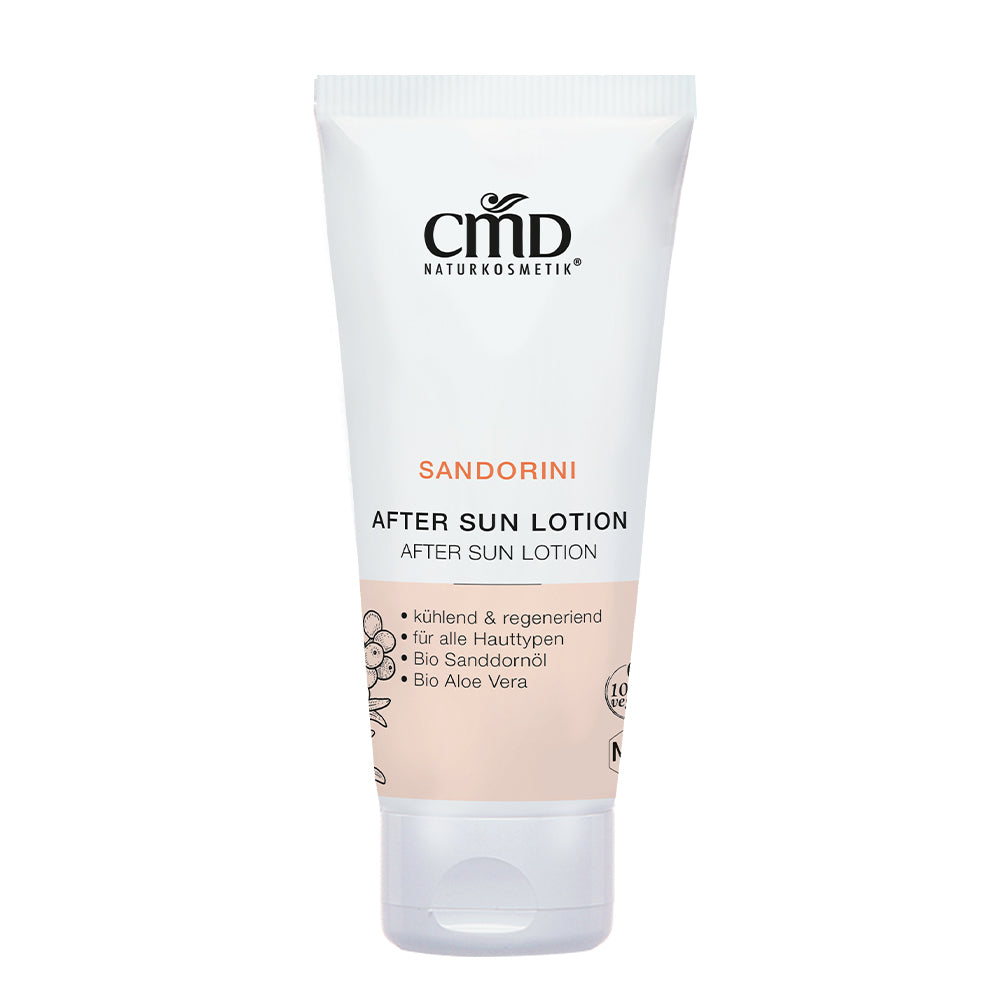 CMD NATURKOSMETIK Sandorini After Sun Lotion – zieht gut ein und kühlt wie ein Gel und pflegt dabei die Haut, wie eine Creme, 100ml