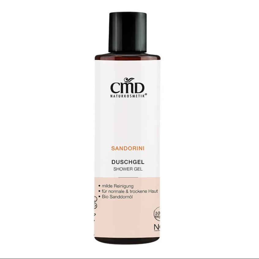 CMD NATURKOSMETIK Sandorini Duschgel – reinigt mild, trocknet die Haut nicht aus und sorgt für ein samtweiches Hautgefühl., 200ml