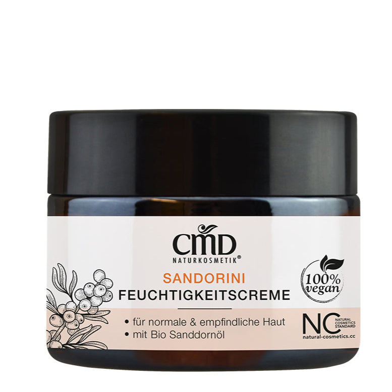 CMD NATURKOSMETIK Sandorini Feuchtigkeitscreme – reich an essentiellen Fettsäuren und verbessert somit den Feuchtigkeitshaushalt der Haut., 50ml