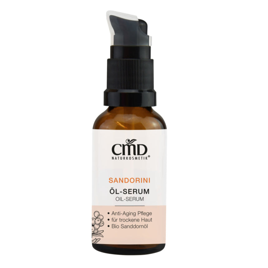 CMD NATURKOSMETIK Sandorini Öl-Serum – Wertvolles Bio Mandelöl, Bio Sanddornöl und Bio Nachtkerzenöl regenerieren die Haut und fördern die Zellneubildung., 30ml
