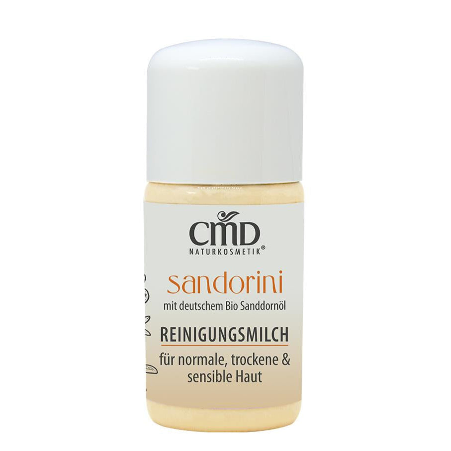 CMD NATURKOSMETIK Sandorini Reinigungsmilch – befreit Gesicht und Augenpartie schonend von Schmutzpartikeln und Make-up Rückständen., 30ml