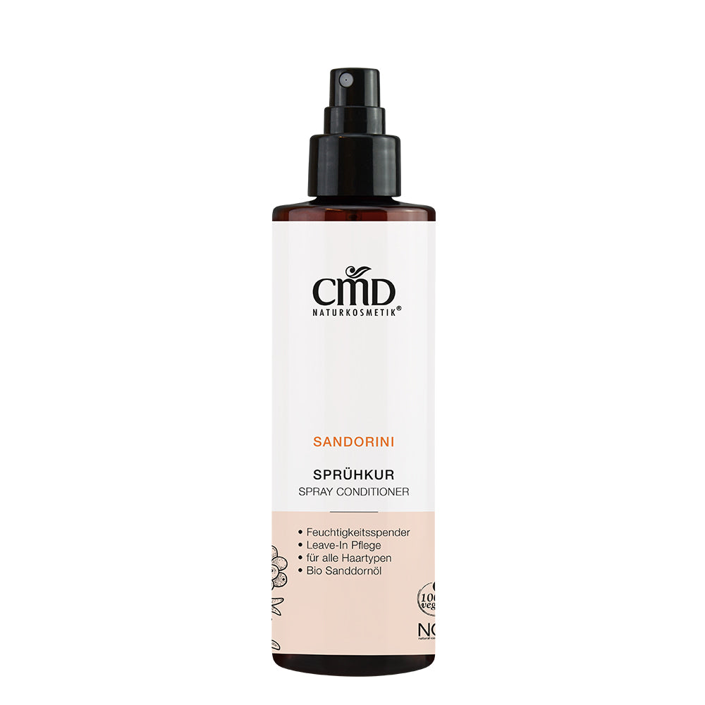 CMD NATURKOSMETIK Sandorini Sprühkur – Das Haar regeneriert sich und wirkt wieder glatter, glänzender und wird leicht kämmbar., 200ml