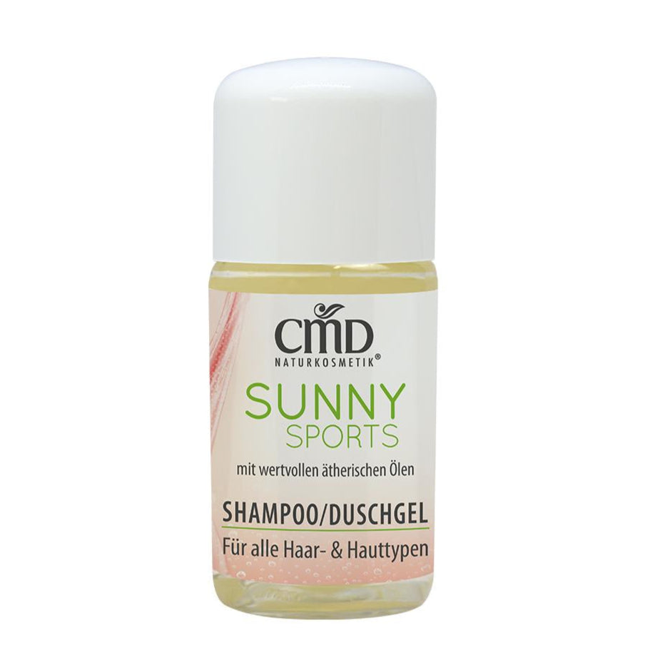 CMD NATURKOSMETIK Sunny Sports Shampoo/Duschgel – 2 in 1 vitalisiert Körper und Sinne, dank des fruchtig-frischen Duftes nach erlesenen Zitrusfrüchten., 30ml