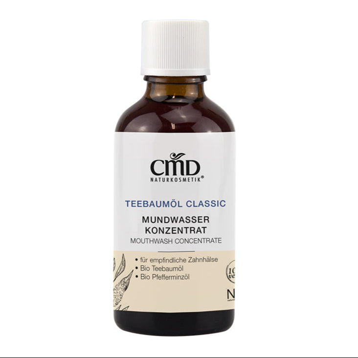 CMD NATURKOSMETIK Teebaumöl Classic Mundwasser Konzentrat – besonders bei empfindlichen Zahnhälsen geeignet., 50ml