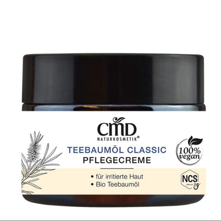 CMD NATURKOSMETIK Teebaumöl Classic Pflegecreme – eignet sich besonders gut als Nachtcreme für anspruchsvolle, unreine oder irritierte Haut., 50ml