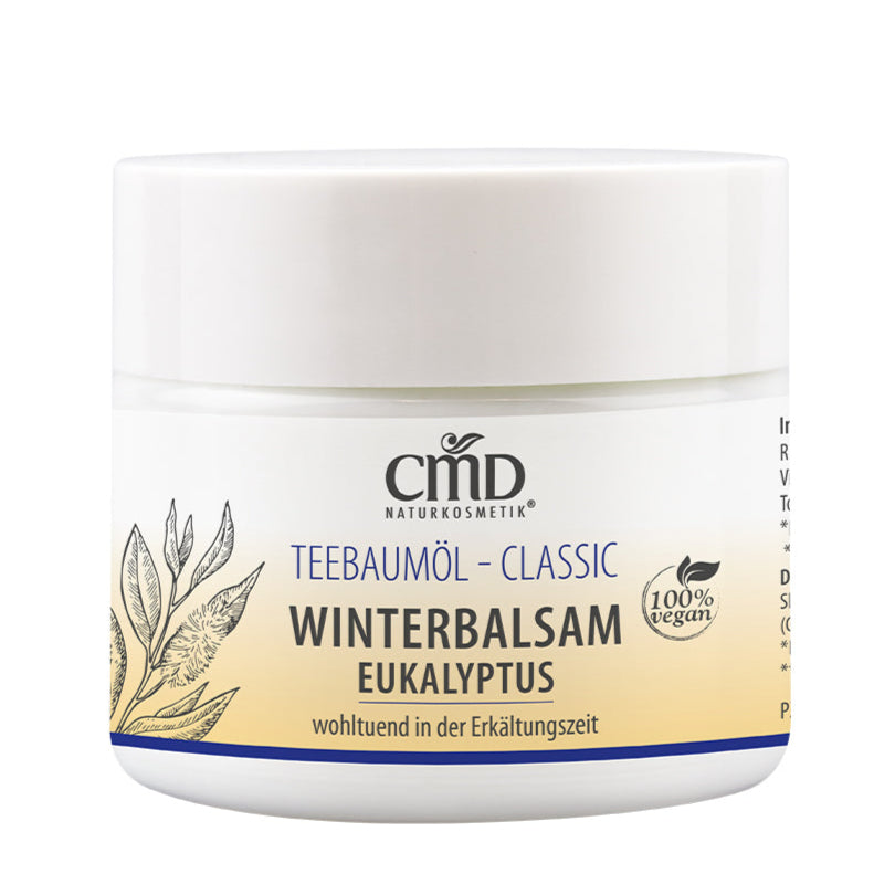 CMD NATURKOSMETIK Teebaumöl Winterbalsam Eukalyptus – pflegt die gereizte Haut und auf Brust, Rücken und Schläfen aufgetragen, lässt der Winterbalsam Dich tief durchatmen und verhilft dadurch zu einer ungestörten Nachtruhe, 50ml