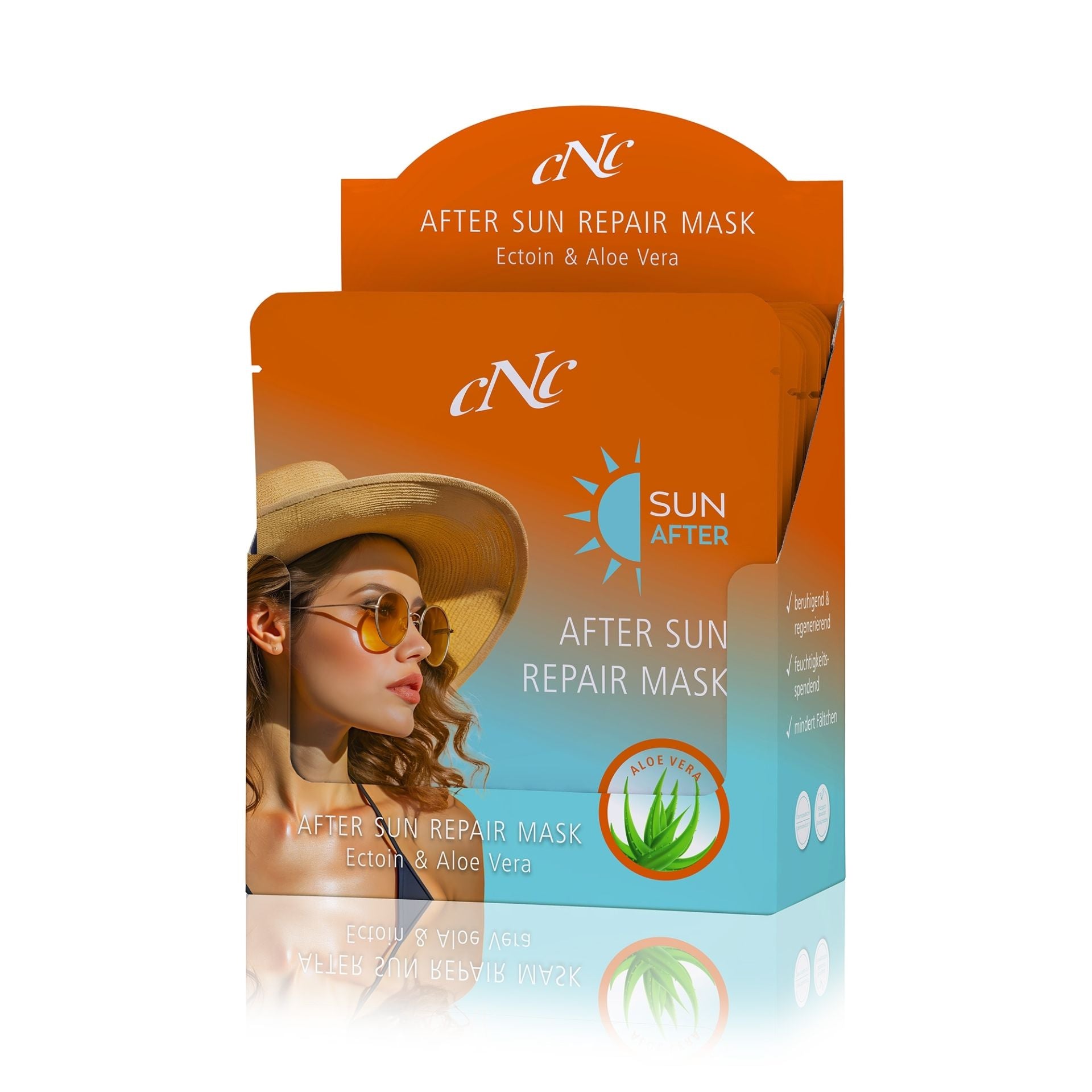 CNC After Sun Repair Mask – After-Sun Sheet-Maske mit Aloe Vera, Panthenol und Ectoin, 1 Stk, Maskensachets im Spender