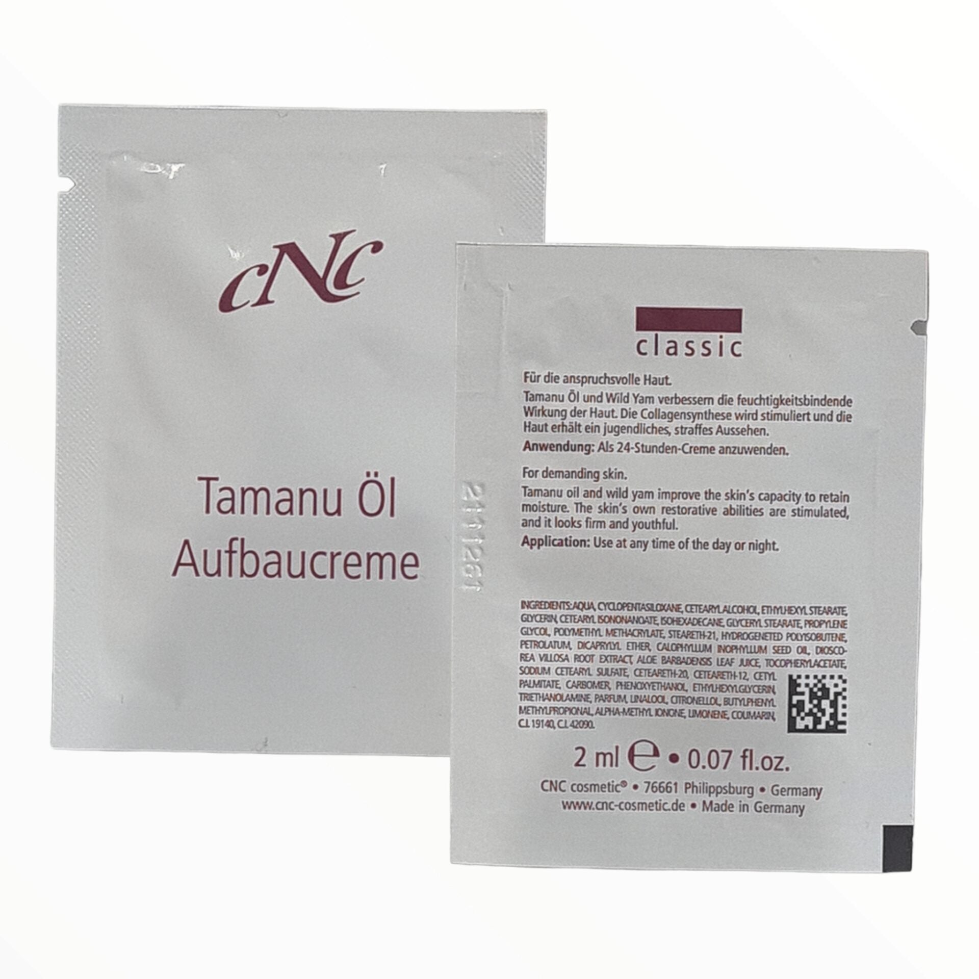 CNC classic Tamanu Öl Aufbaucreme – Anti-Aging Pflege auf Basis von Phytohormonen und speziell entwickelt für die Ansprüche der Haut in oder nach den Wechseljahren., 2ml, Sachet