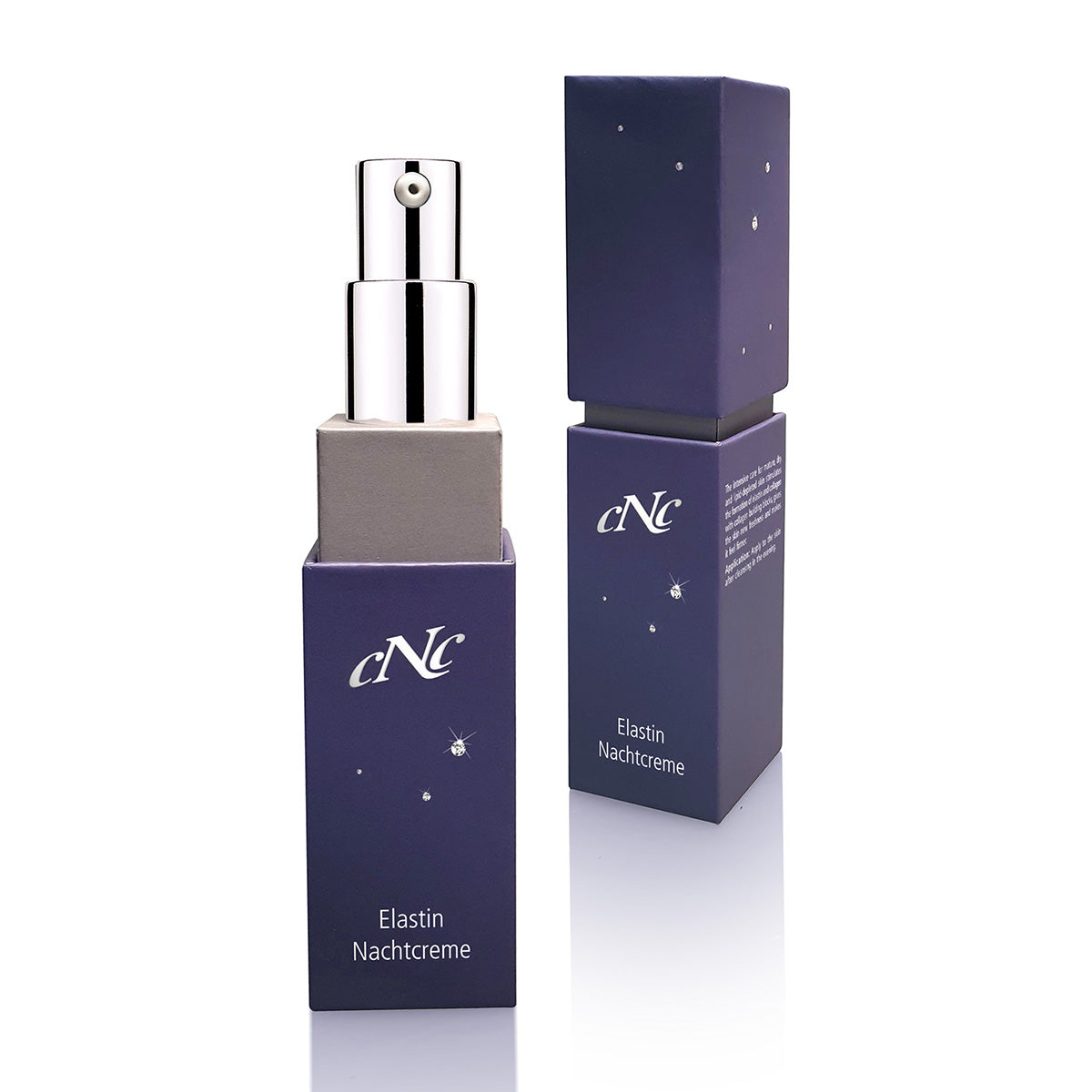 CNC Elastin Nachtcreme, 15ml, Pumpspender offen und geschlossen