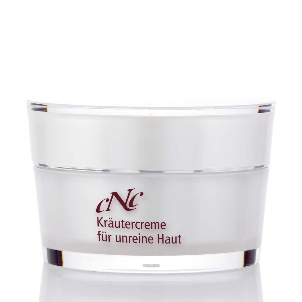 CNC Kräutercreme für unreine Haut – bekämpft gezielt die Ursachen von Fettglanz und Unreinheiten, indem Überverhornungen verhindert und der Fett- und Feuchtigkeitsgehalt der Haut ausgeglichen werden., 50ml
