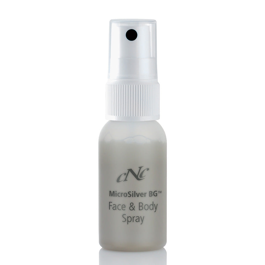 CNC MicroSilver BG™ Face & Body Spray – Gereizte, trockene Hautstellen - besonders auch bei Neurodermitis, Psoriasis und allergischer Haut - werden ausgeglichen und Juckreiz gemindert., 30ml